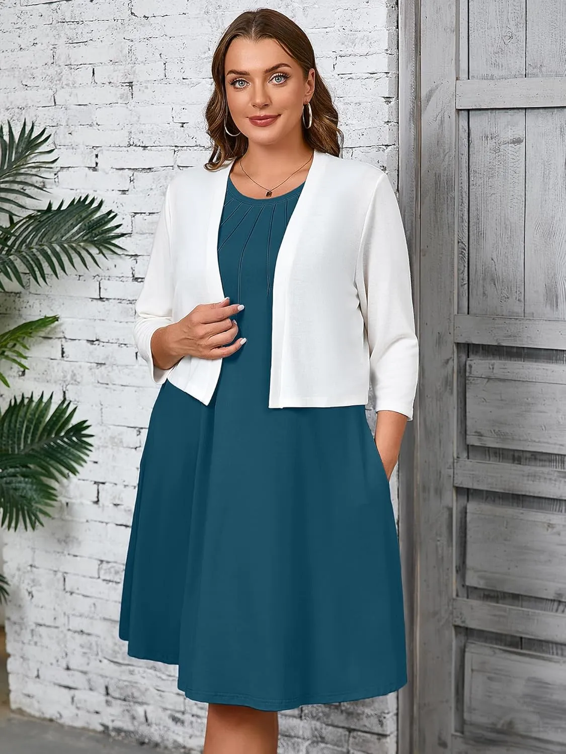 AusLook Plus Size Women's Summer Sleeveless Crew Neck Midi Dresses Casual Loose Fitting Tank Sundress with Pockets