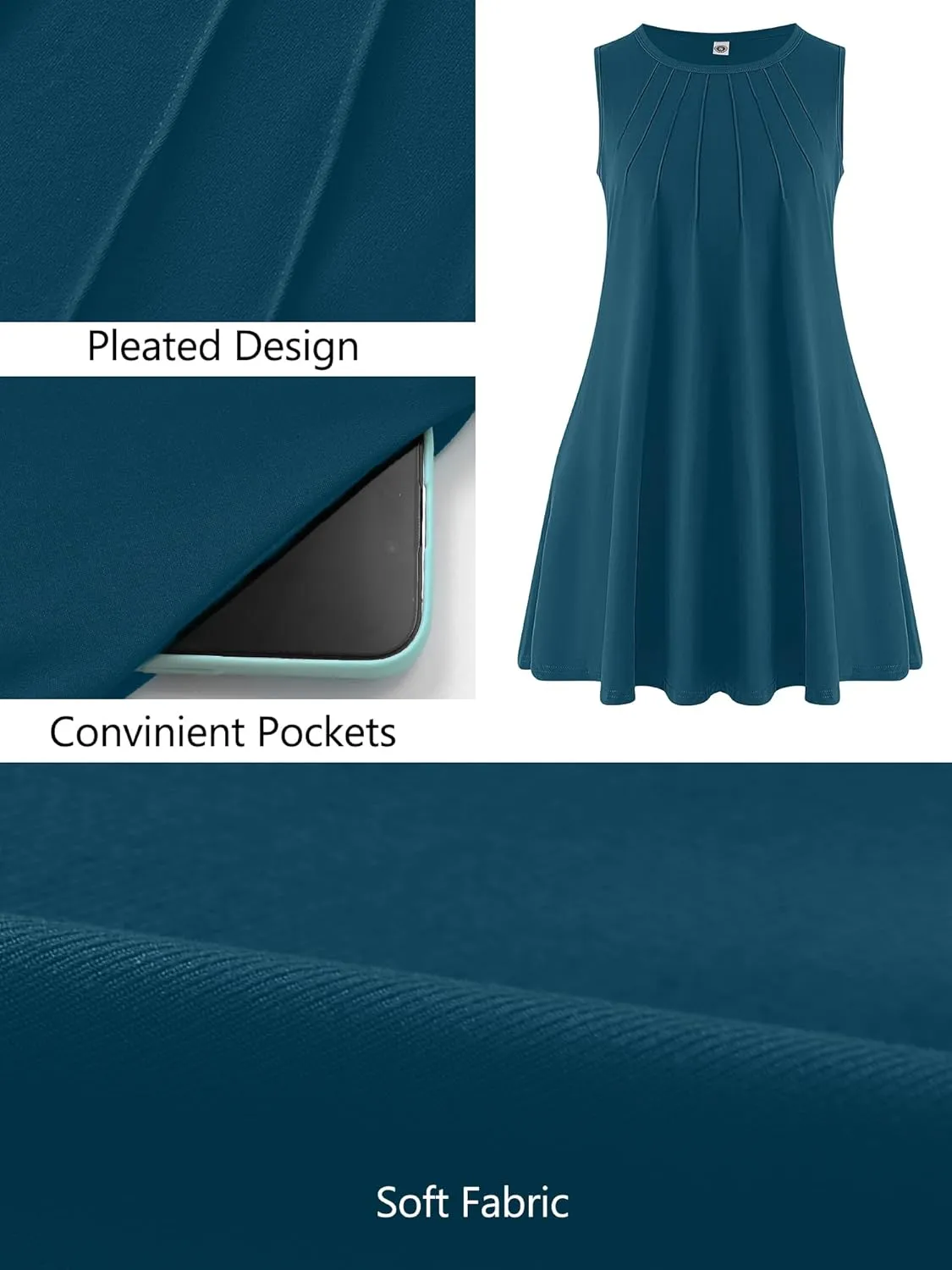 AusLook Plus Size Women's Summer Sleeveless Crew Neck Midi Dresses Casual Loose Fitting Tank Sundress with Pockets