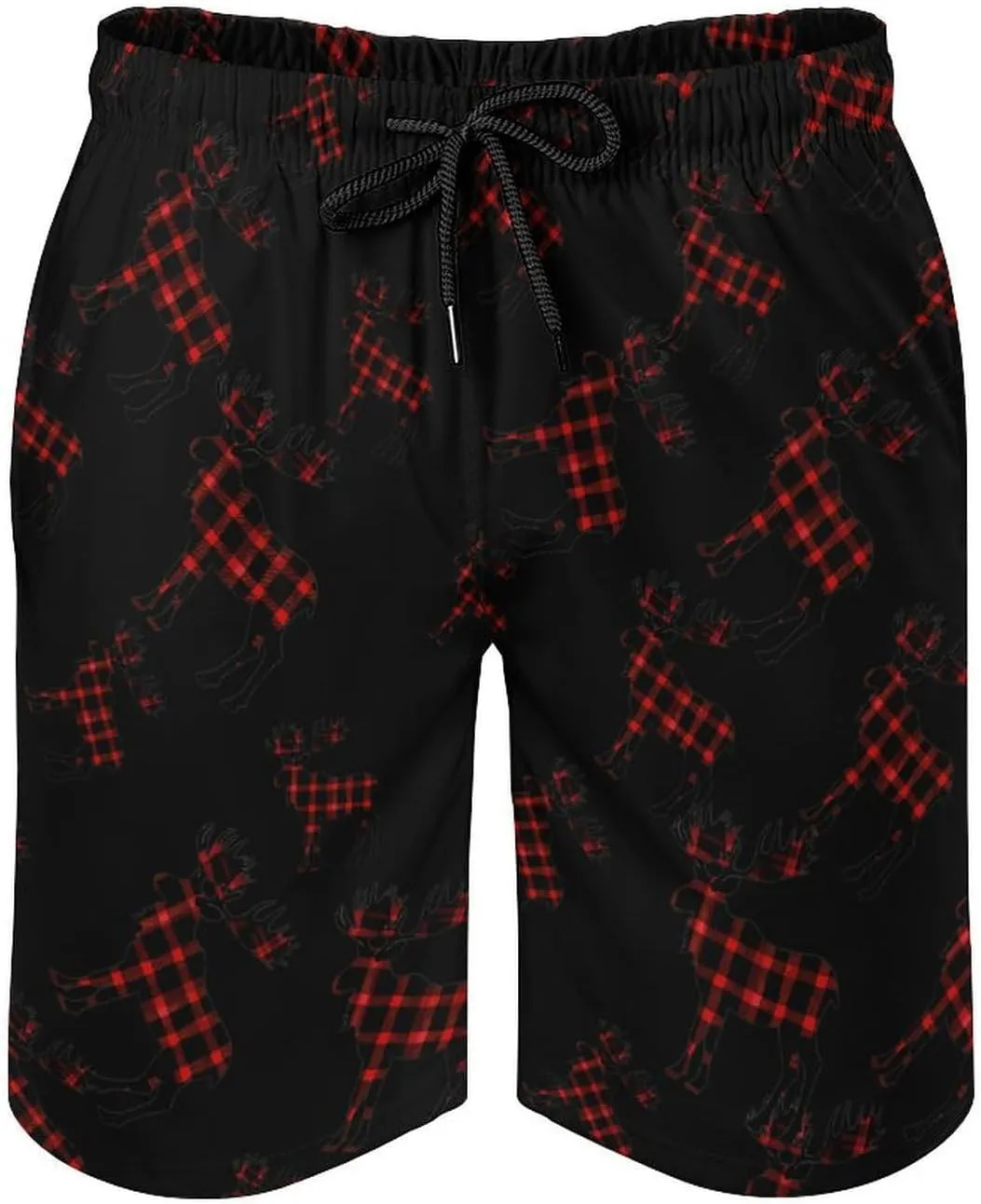 Autumn Plaid Moose Men's Swim Trunks Quick Dry Board Shorts Breathable Summer Beach Shorts Bathing Suits