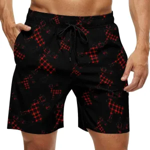 Autumn Plaid Moose Men's Swim Trunks Quick Dry Board Shorts Breathable Summer Beach Shorts Bathing Suits