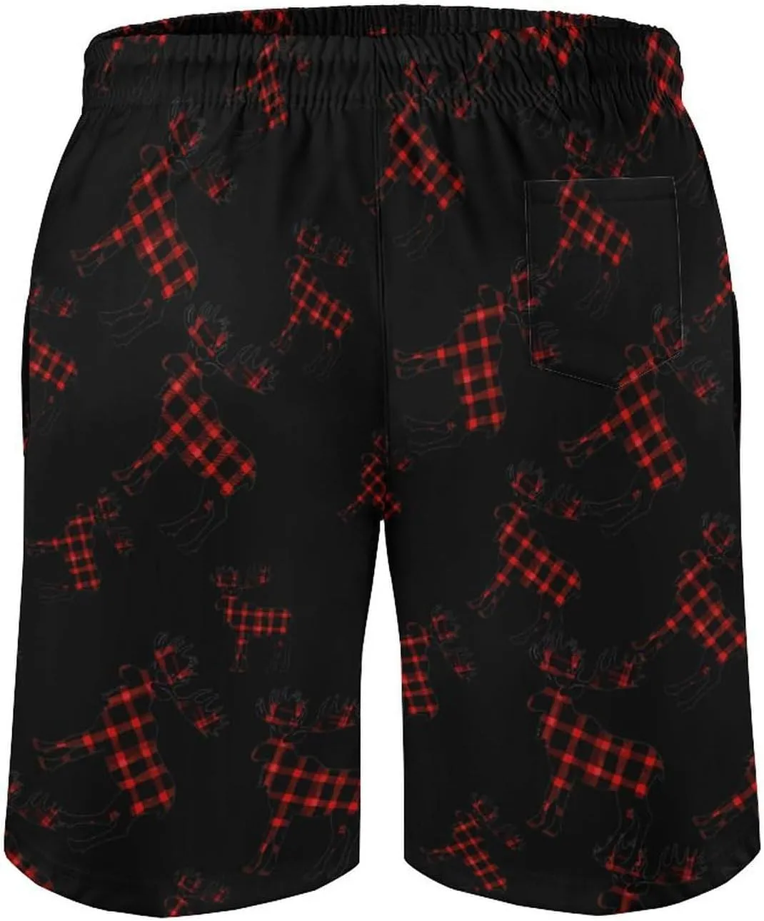 Autumn Plaid Moose Men's Swim Trunks Quick Dry Board Shorts Breathable Summer Beach Shorts Bathing Suits