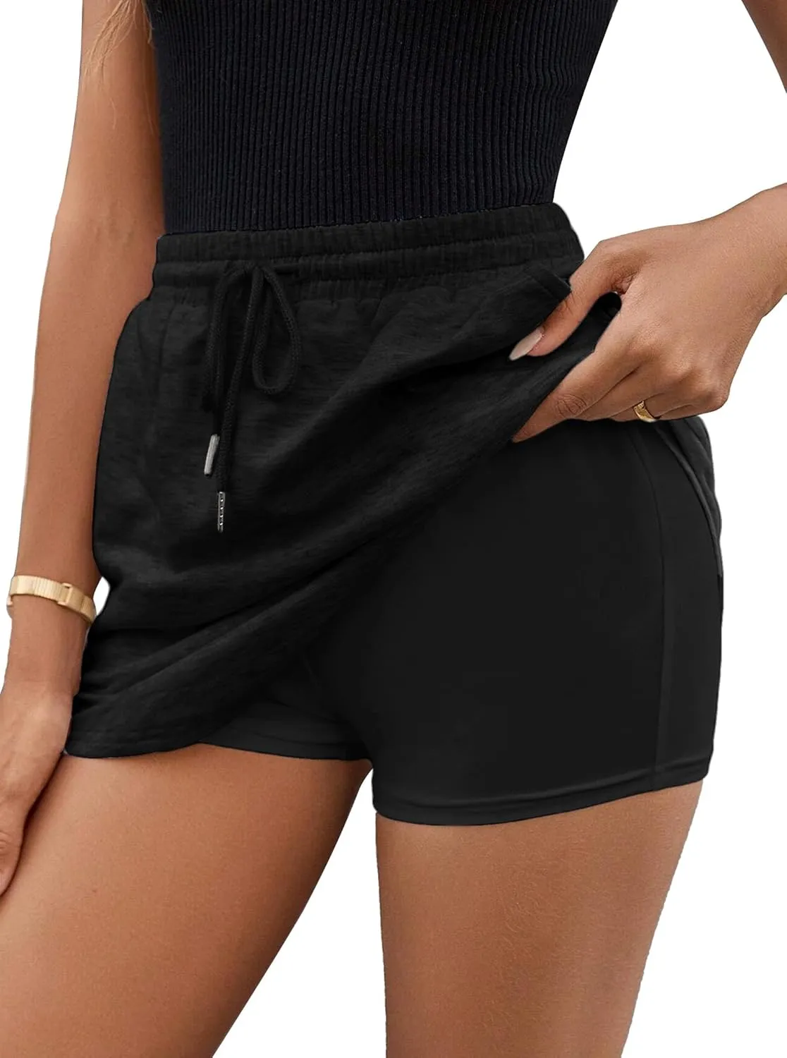 Avanova Women Drawstring Sweat Skirt Mini Skort Elastic High Waisted Short Skirt