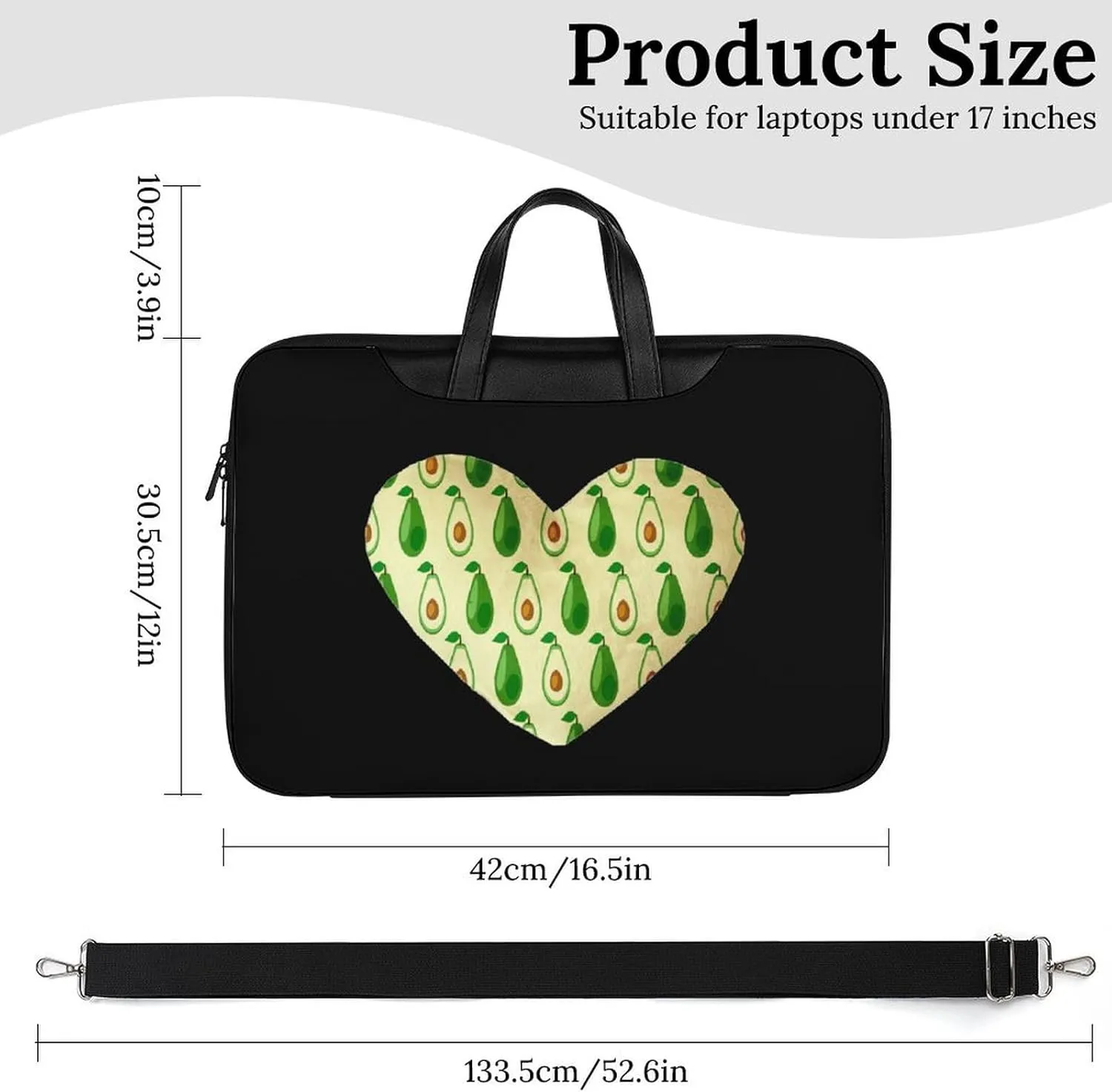 Avocado Love Heart Leather Bag Laptop Case Slim Water Resistant Computer Bags with Handle Briefcase for Work