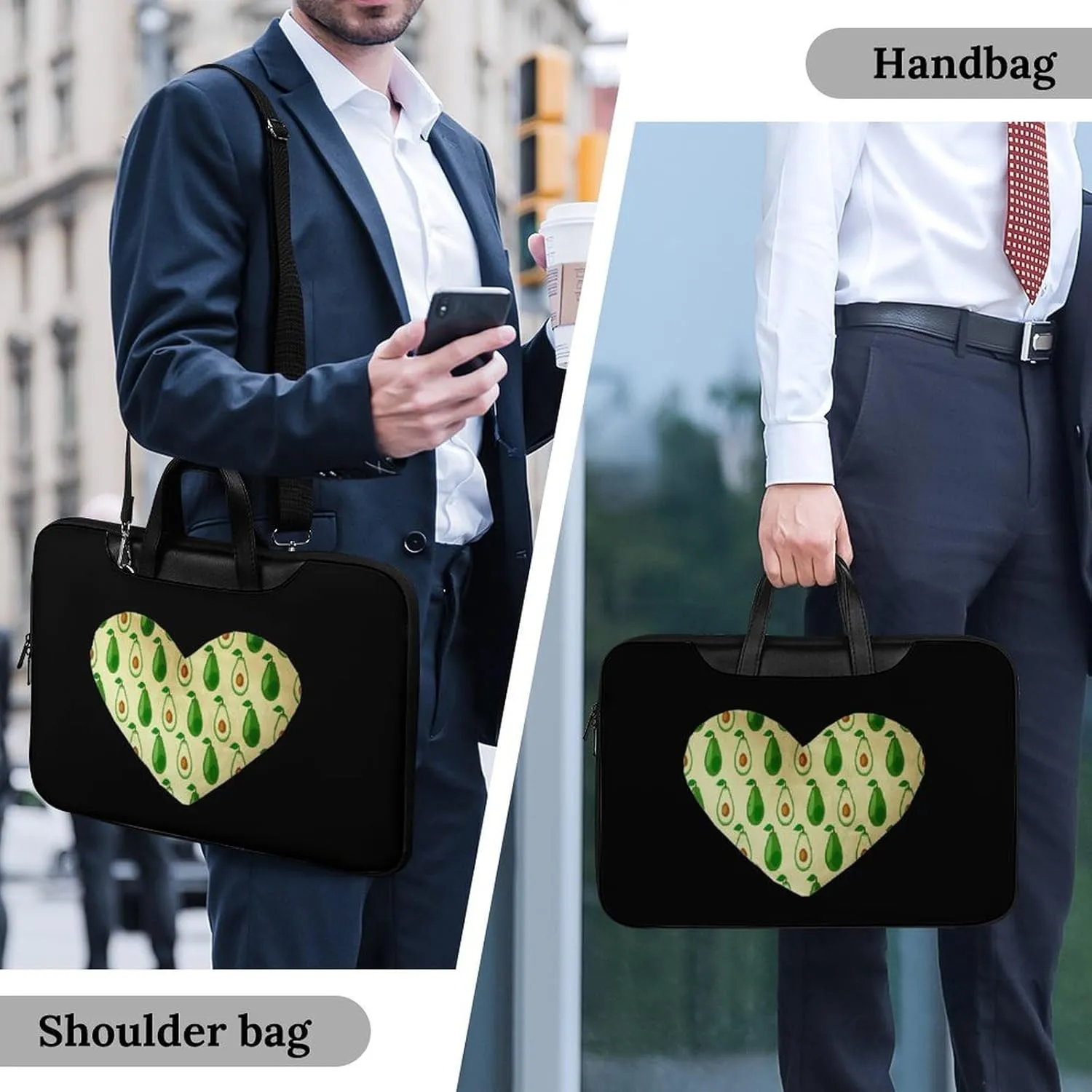 Avocado Love Heart Leather Bag Laptop Case Slim Water Resistant Computer Bags with Handle Briefcase for Work