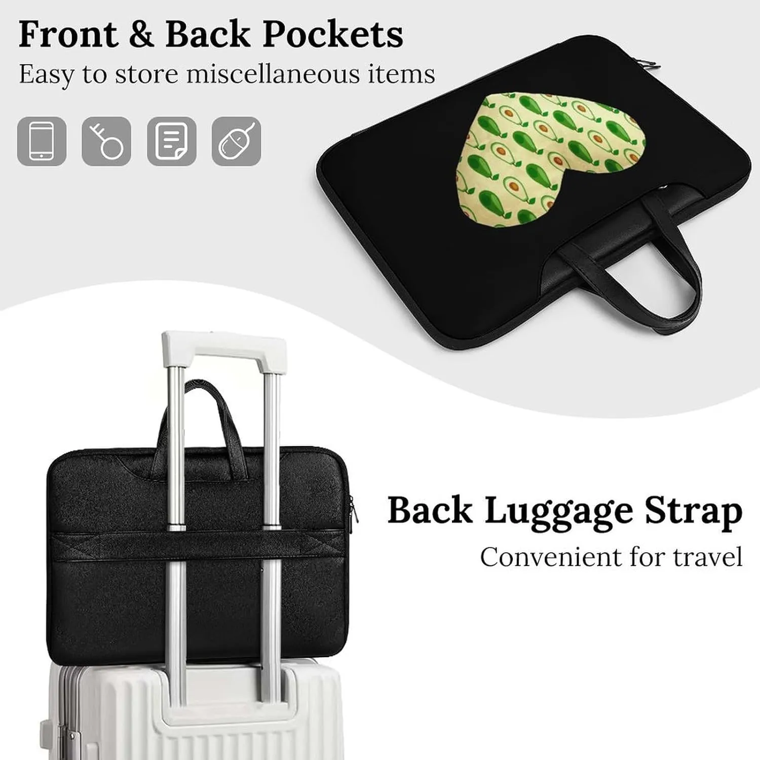 Avocado Love Heart Leather Bag Laptop Case Slim Water Resistant Computer Bags with Handle Briefcase for Work