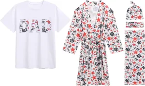 AWIBMK Mom and Me Robe and Swaddle Set and T-Shirt Hospital Labor Delivery Swaddling with Headband Hat for Mom Dad Baby