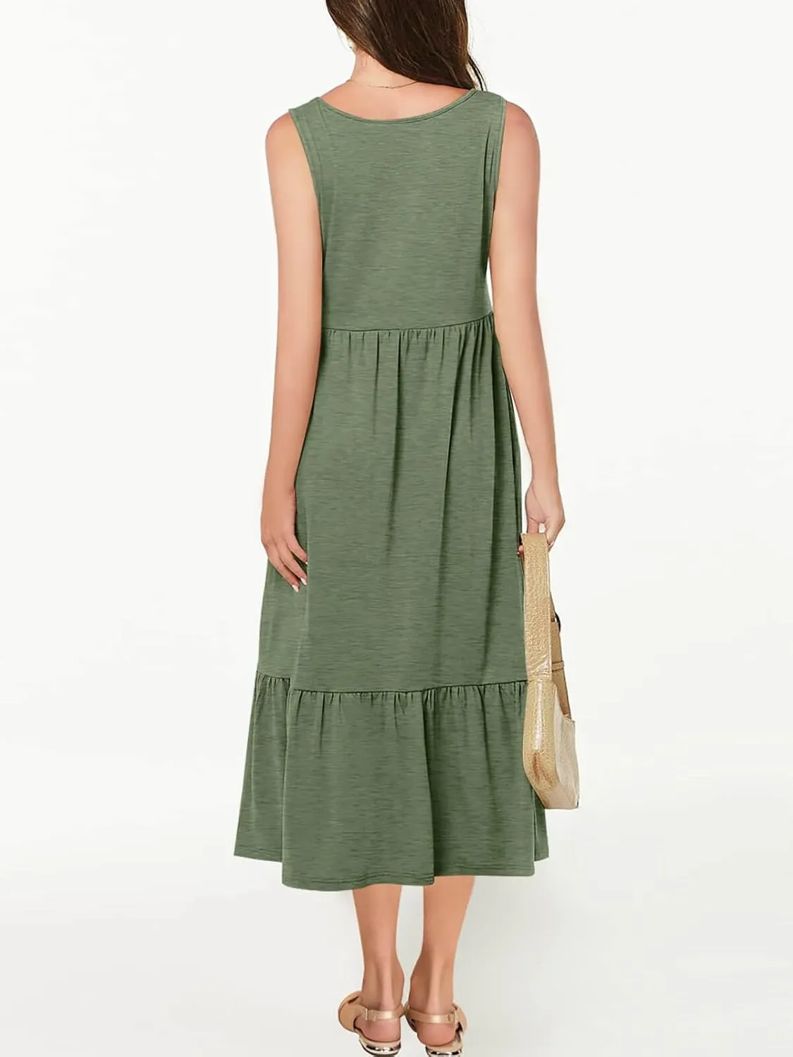 Batermoon Girls Summer Dress Sleeveless Flowy Tiered Casual Long Maxi Dress with Pockets