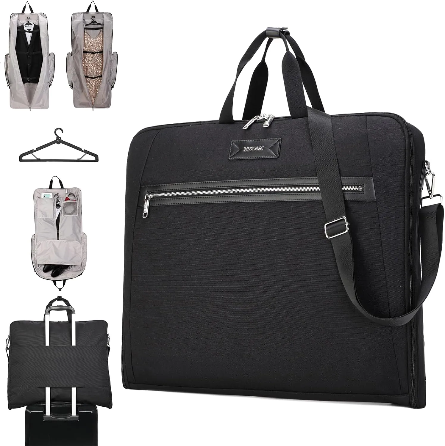 BE SMART Waterproof Garment Bags for Travel, Large Hanging Bags for Clothes with 1 Coat Hanger, Foldable Carry on Suit Bag for Men Women, Wrinkle Free Suit Cover for Shirts Dresses Coats, Black