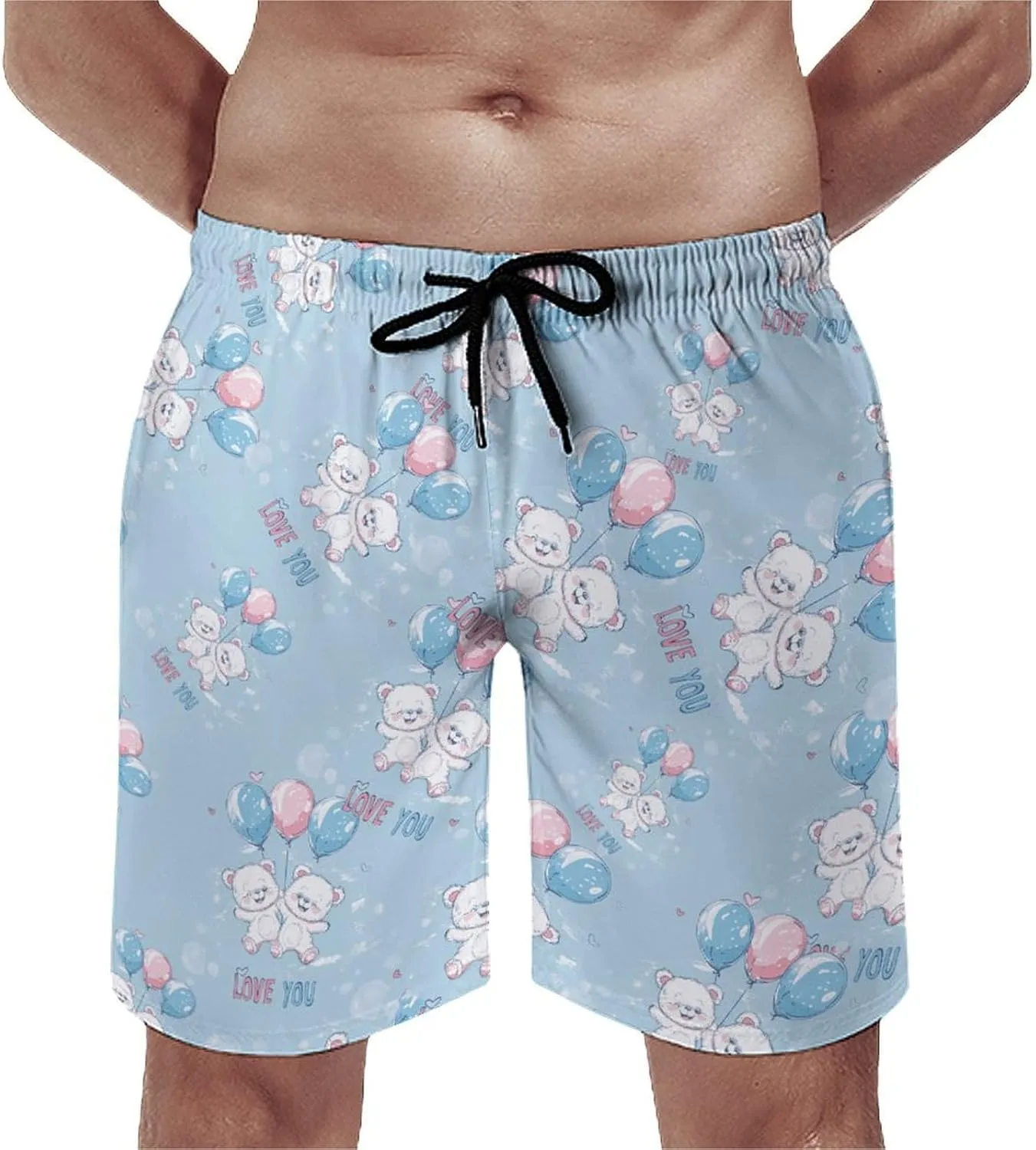 Bears Balloons Loves You Men's Swim Trunks Quick Dry Board Shorts Breathable Summer Beach Shorts Bathing Suits