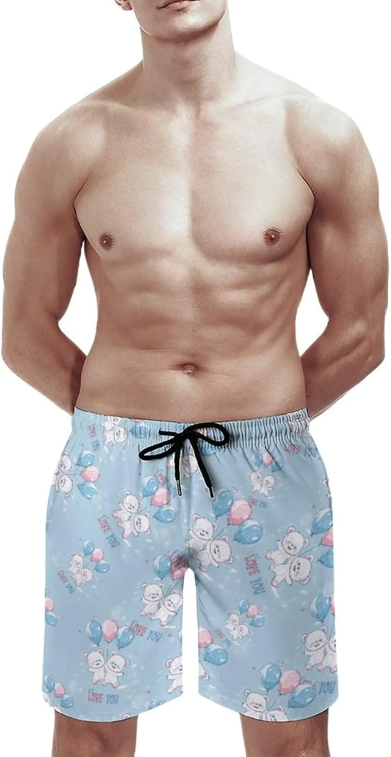 Bears Balloons Loves You Men's Swim Trunks Quick Dry Board Shorts Breathable Summer Beach Shorts Bathing Suits