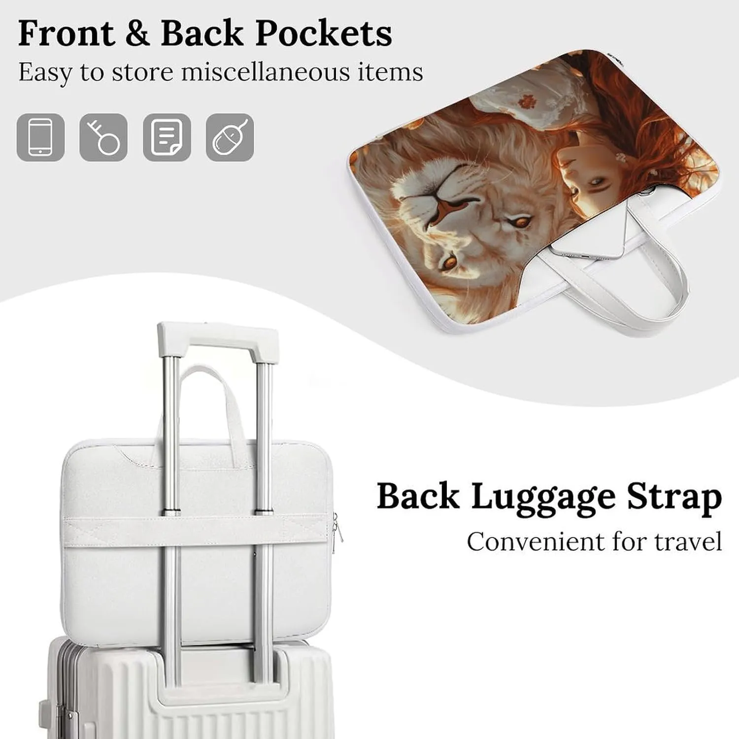 Beauty And Lion Leather Bag Laptop Case Slim Water Resistant Computer Bags with Handle Briefcase for Work
