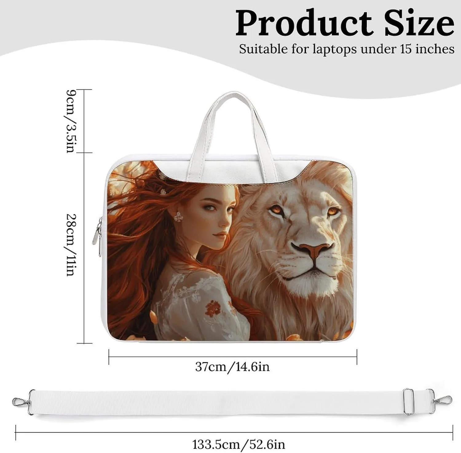 Beauty And Lion Leather Bag Laptop Case Slim Water Resistant Computer Bags with Handle Briefcase for Work