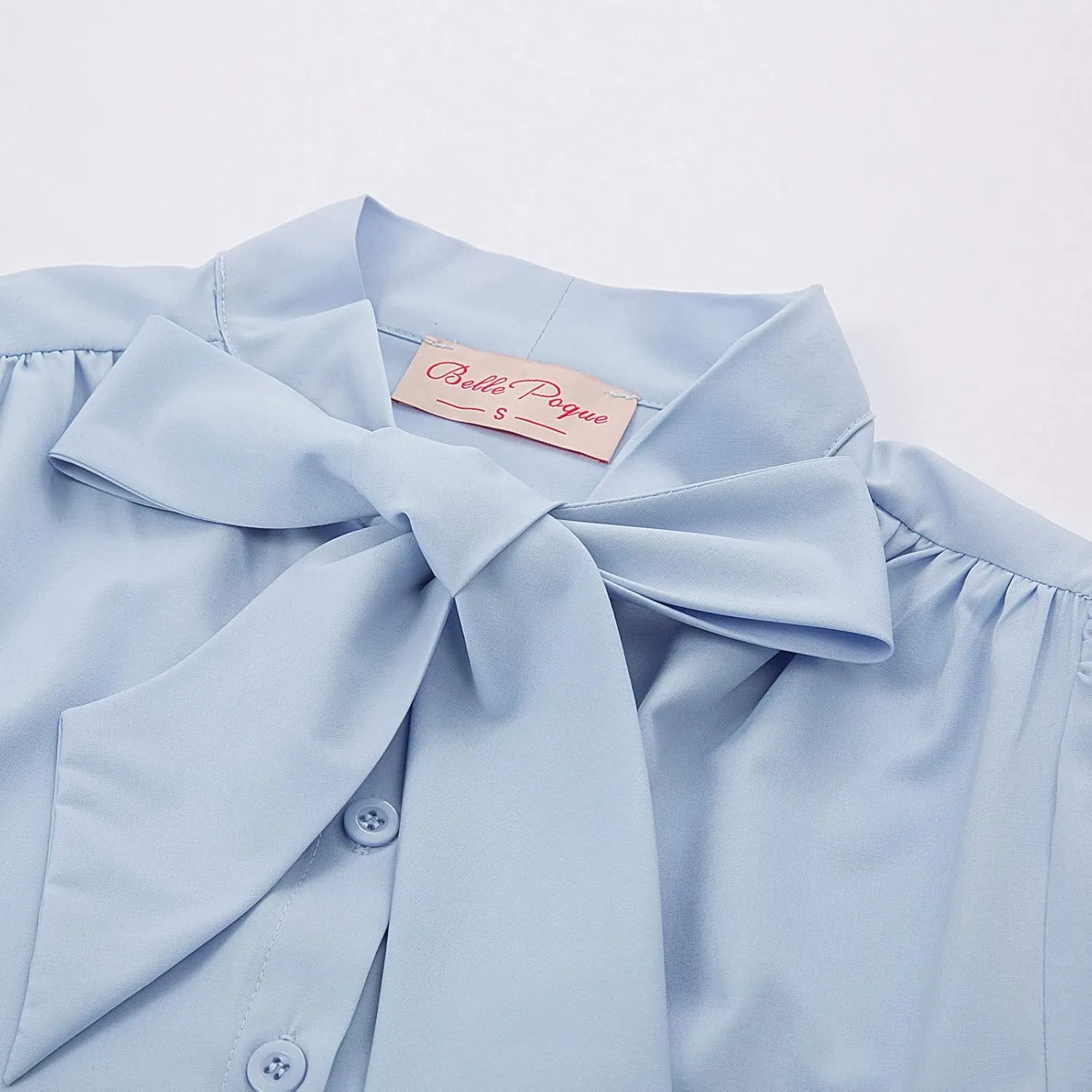 Belle Poque Summer Short Sleeve Office Button Down Blouse Stripe Shirt Tops with Bow Tie BP573