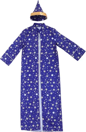 BESPORTBLE Kids Costume Blue with Star Design Matching Hat Medieval Cloak Halloween Party Cosplay Role Play