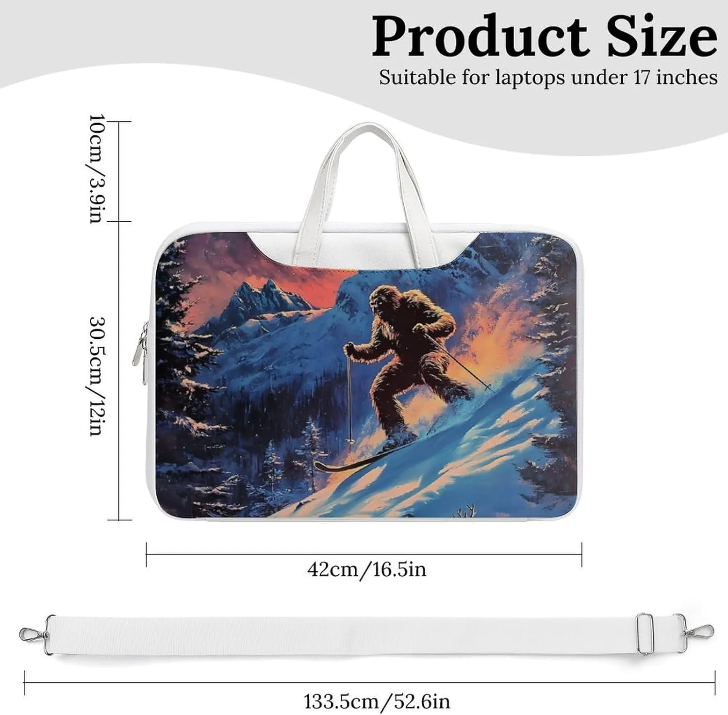 Bigfoot Skiing Deer Elks Leather Bag Laptop Case Slim Water Resistant Computer Bags with Handle Briefcase for Work