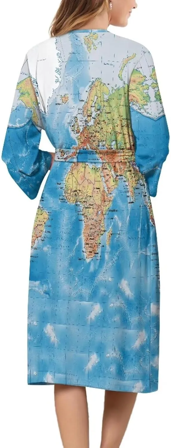 Biyejit Women Kimono Robes Full Length Bathrobe Lightweight Soft Sleepwear V-neck Casual Ladies Loungewear S-XXL