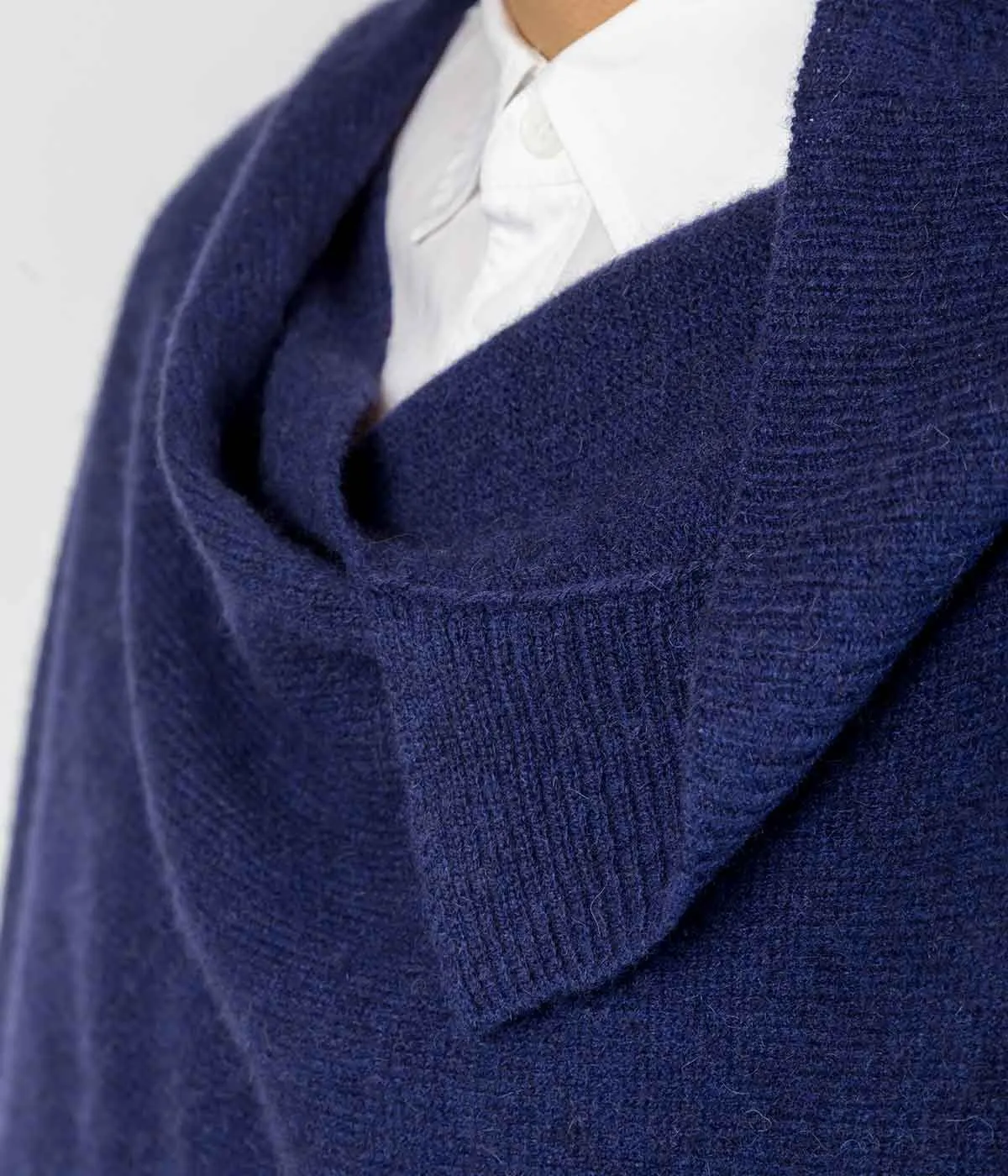 Blue Single Sleeve Draped Wrap Sweater