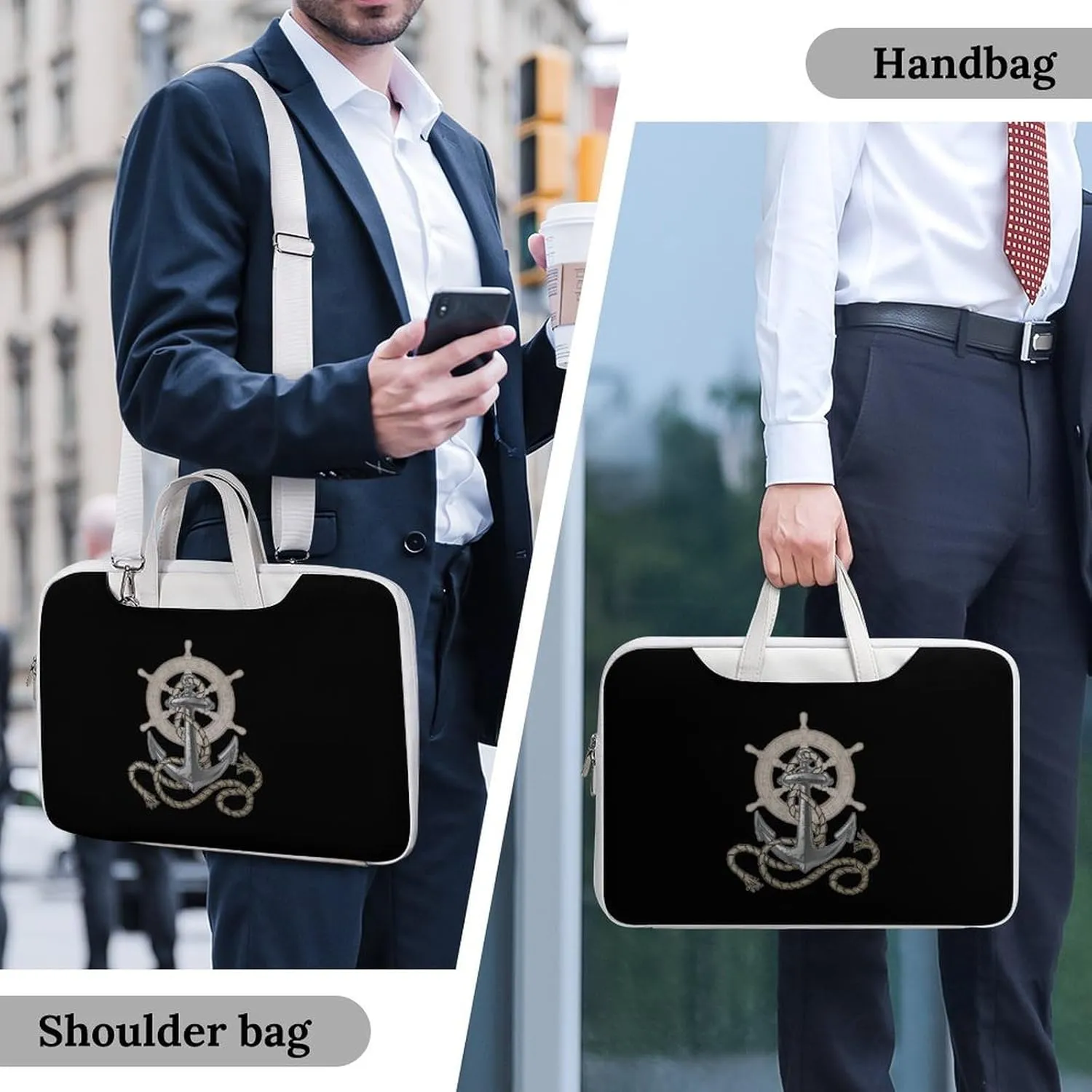 Boat Anchors And Rudder Leather Bag Laptop Case Slim Water Resistant Computer Bags with Handle Briefcase for Work
