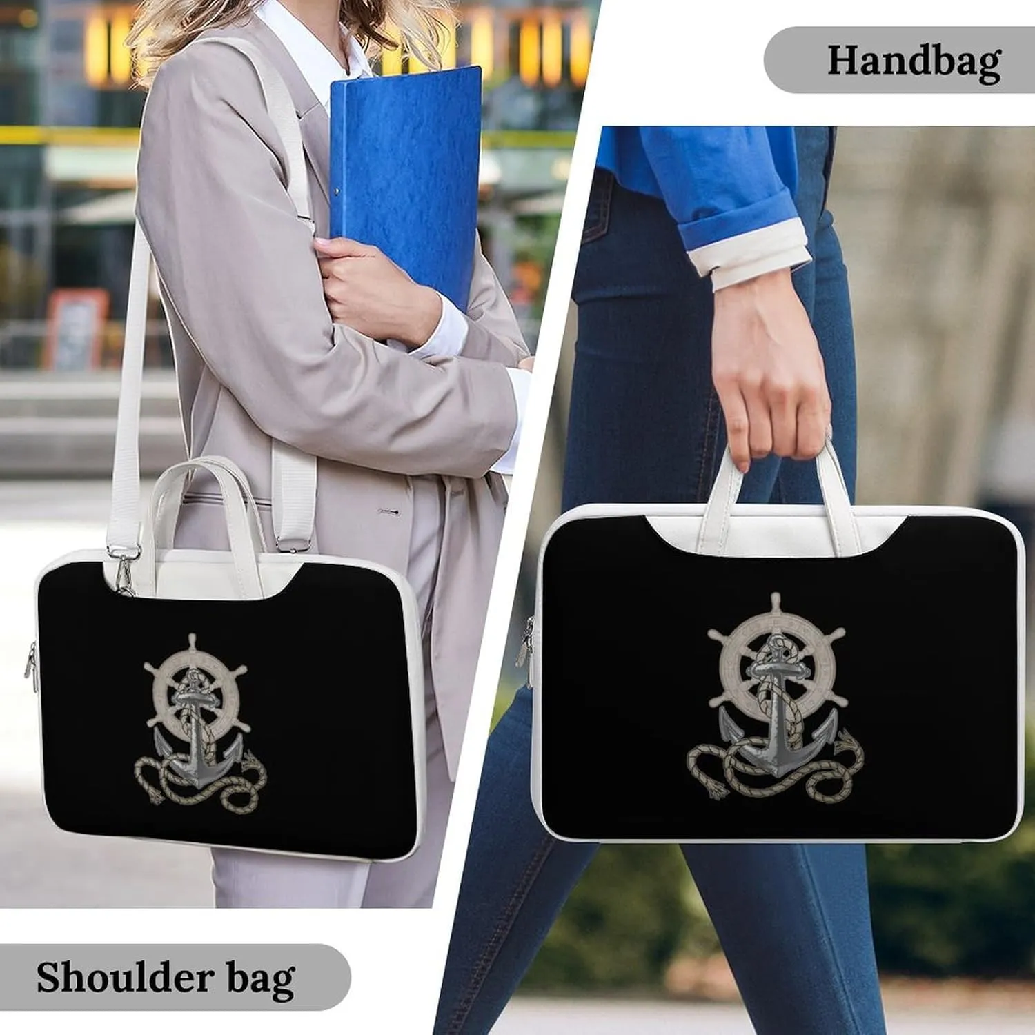 Boat Anchors And Rudder Leather Bag Laptop Case Slim Water Resistant Computer Bags with Handle Briefcase for Work