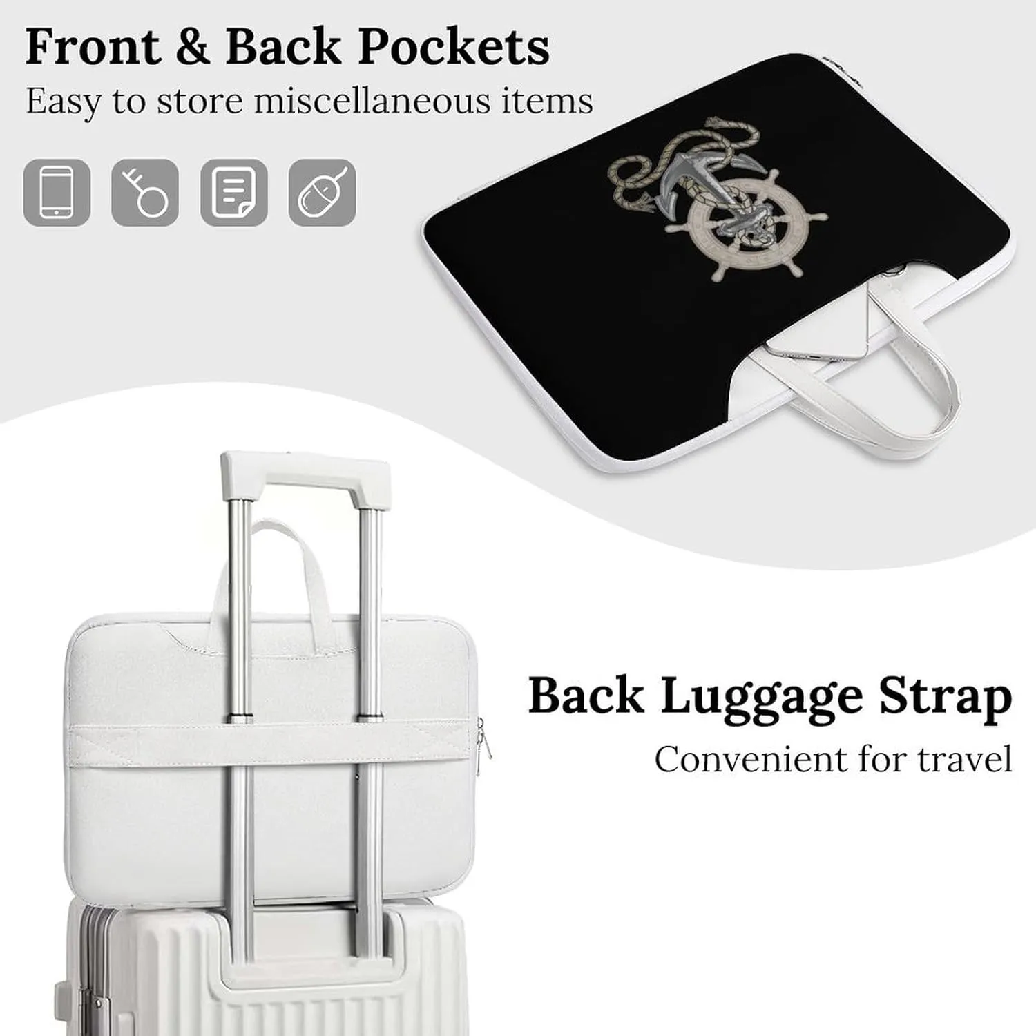 Boat Anchors And Rudder Leather Bag Laptop Case Slim Water Resistant Computer Bags with Handle Briefcase for Work