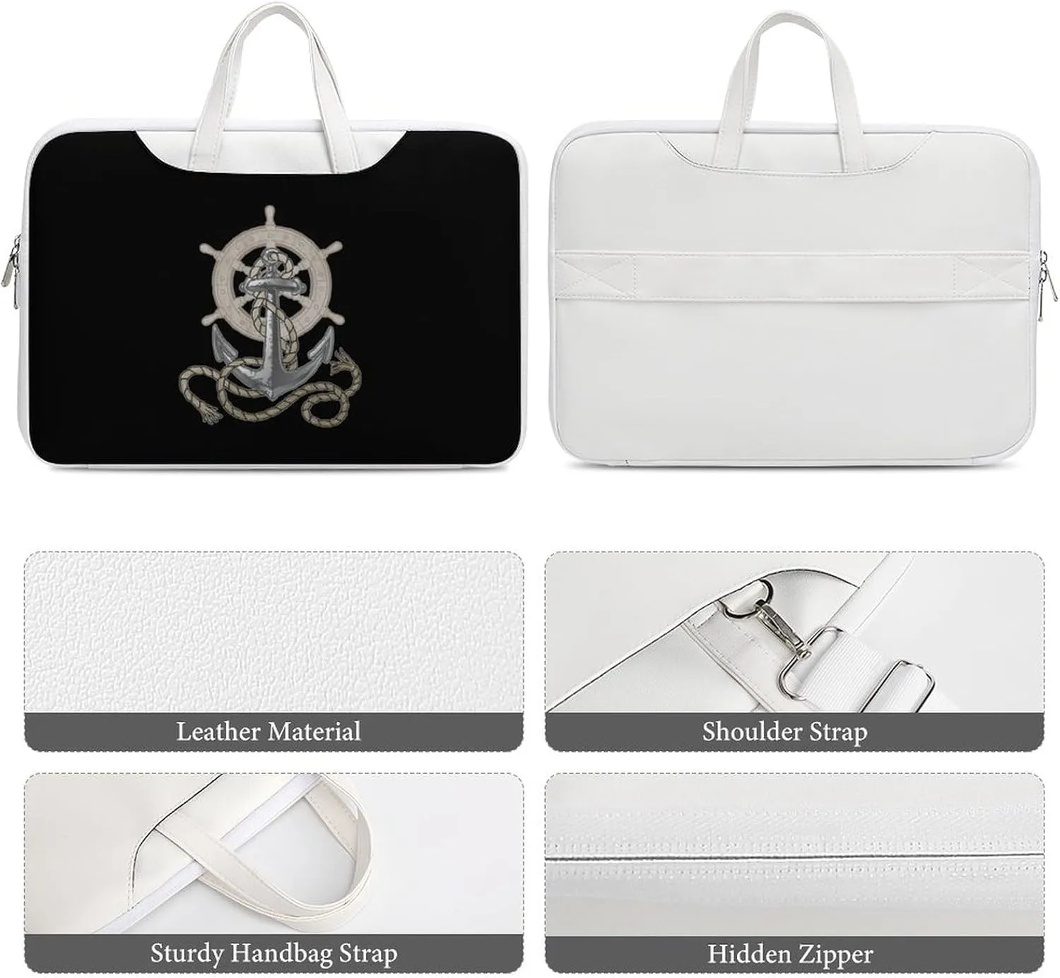 Boat Anchors And Rudder Leather Bag Laptop Case Slim Water Resistant Computer Bags with Handle Briefcase for Work