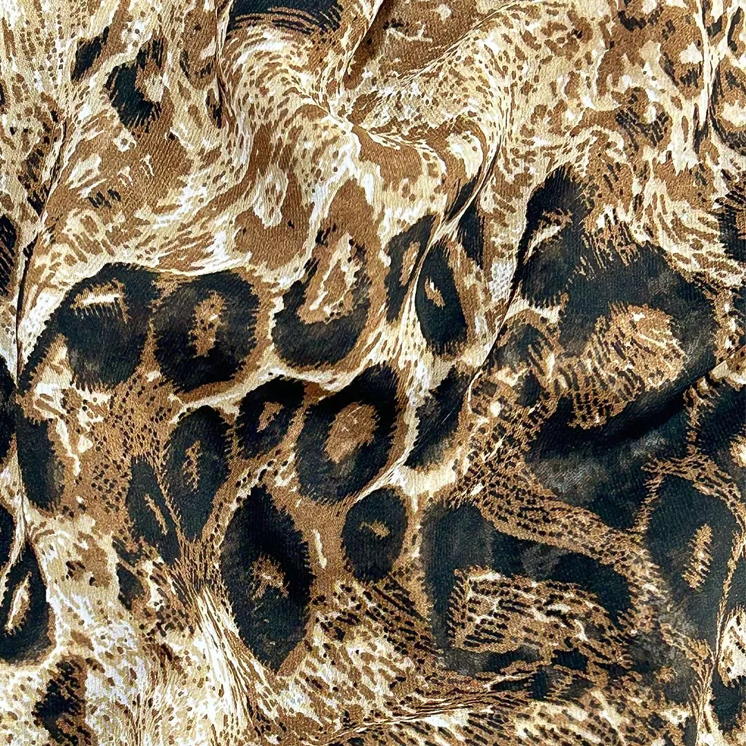 Brown & Black Abstract Printed Georgette Fabric (Wholesale)