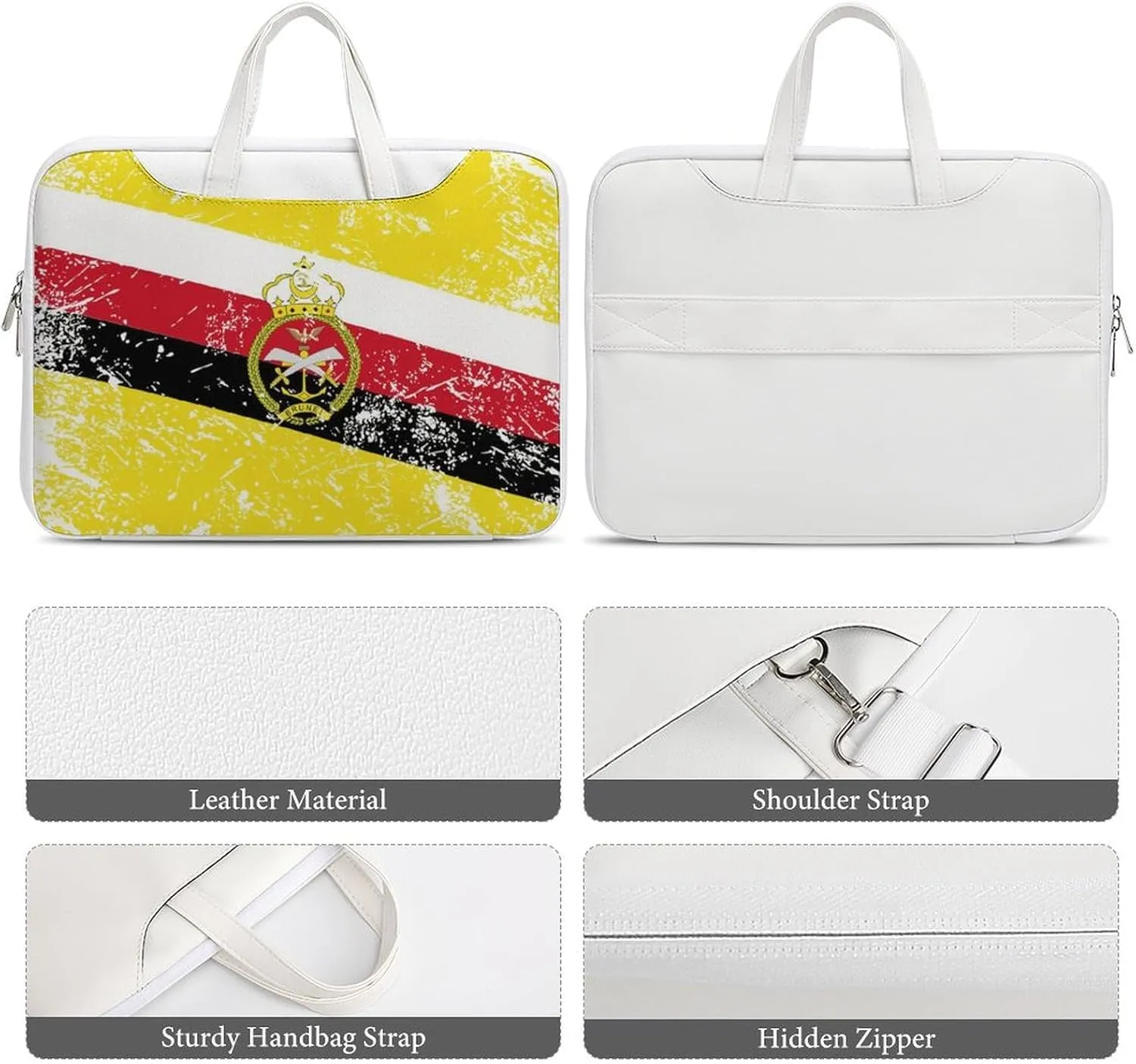 Brunei Vintage Flag Leather Bag Laptop Case Slim Water Resistant Computer Bags with Handle Briefcase for Work