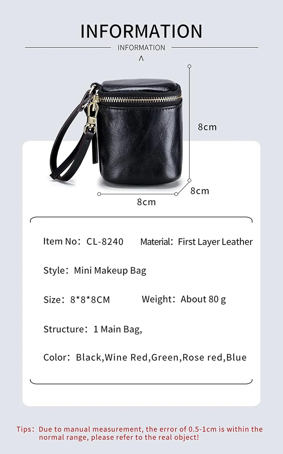 Bucket Makeup Bag with Mirror Genuine Leather Mini Coin Purse Pouch Travel Jewelry Lipstick Case Cosmetic Organizer Purse Clutch Gift for Women Girls