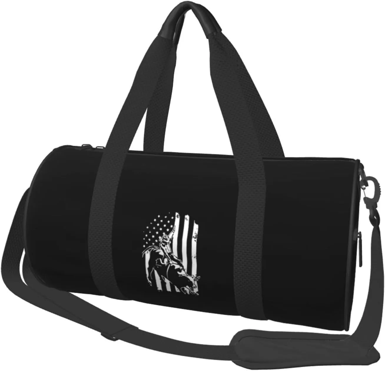 Bull Riding American Flag Convertible Garment Bag with Shoulder Strap, Carry on Garment Duffel Bag for Men Women - Rolling Foldable for Travel Luggage Bags (Black)
