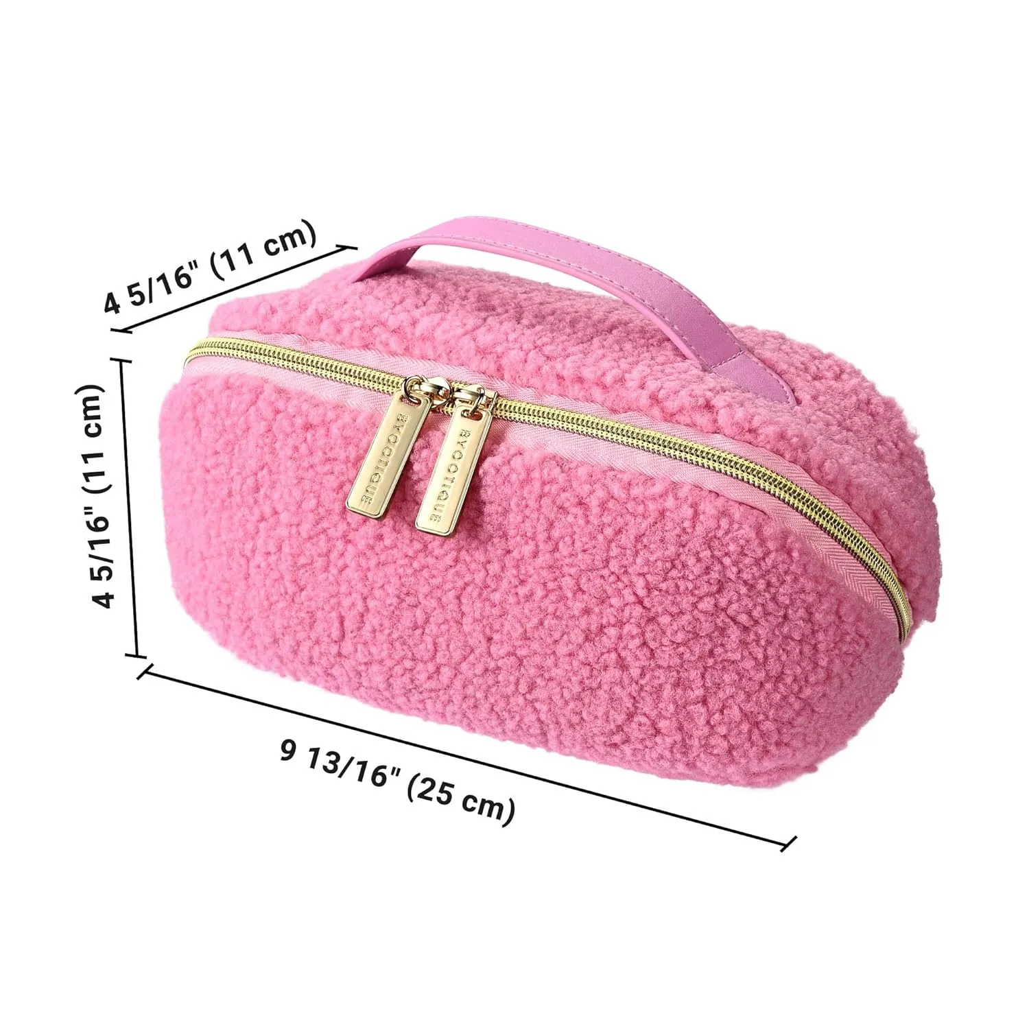 BYOOTIQUE Makeup Bag Plush Makeup Case Open Flat Travel Toiletry Accessories Organizer Cosmetic Bag With Handle and Divider Flat Lay make up bag for Cosmetics Brushes Toiletry Jewelry, Pink