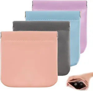 CANIPHA 4pcs Lambskin Pocket Cosmetic Bag, Waterproof Portable No Zipper Self-closing Small Makeup Pouch for Women Mini Travel Storage bag for Cosmetics Headphones Jewelry