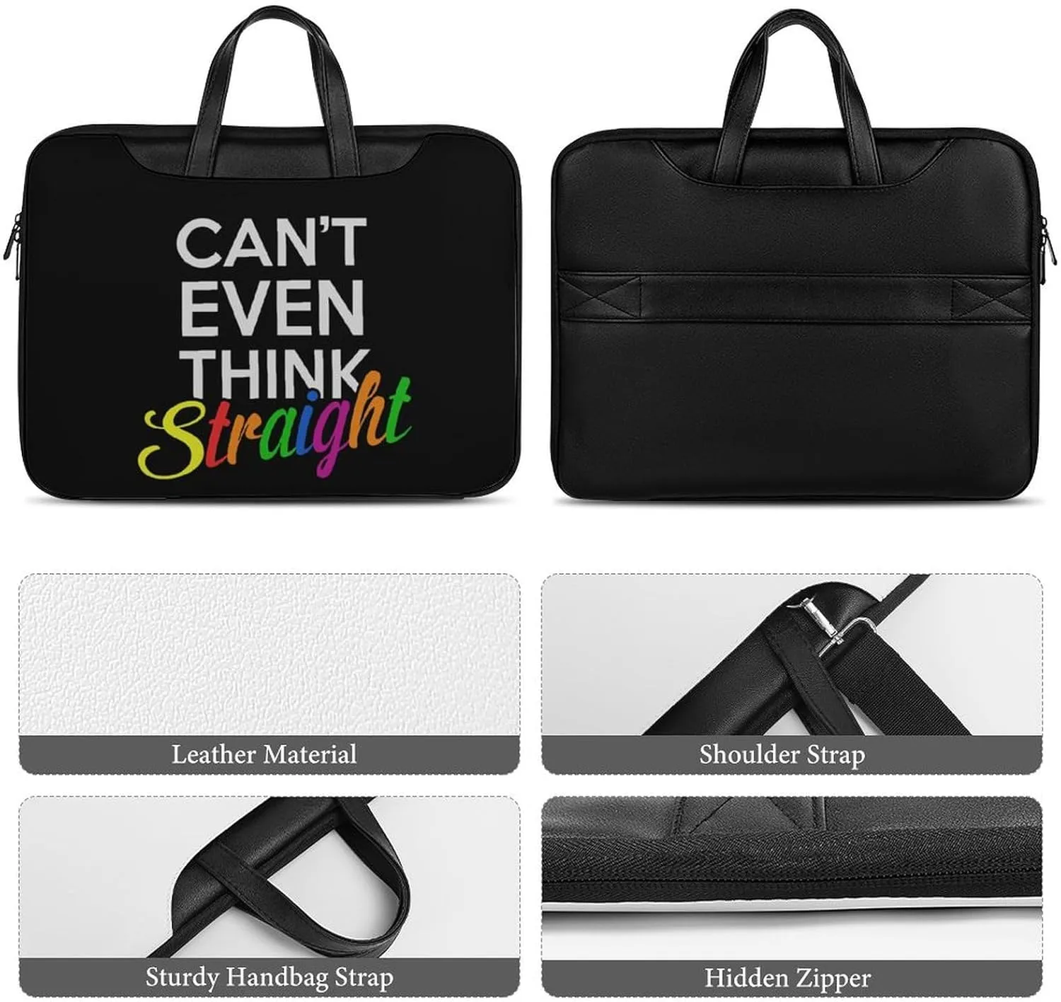 Can't Even Think Straight Lgbt Leather Bag Laptop Case Slim Water Resistant Computer Bags with Handle Briefcase for Work