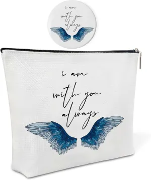 Canvas Makeup Bag with Mirror,Angel Wing Purse Zipper Cosmetic Bag,Travel Makeup Pouch,Makeup Bag for Purse,Memorial Gifts,Birthday Gift,Graduation Gift for Niece,Women,Girls,Friend,Sister,Coworker,11