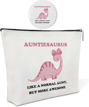 Canvas Makeup Bag with Mirror,Auntiesaurus Purse Zipper Cosmetic Bag,Travel Makeup Pouch,Makeup Bag for Purse,Birthday Gift,Graduation Gift,Best Aunt Gift for Aunt,Women,Girls,Her,Friend,12