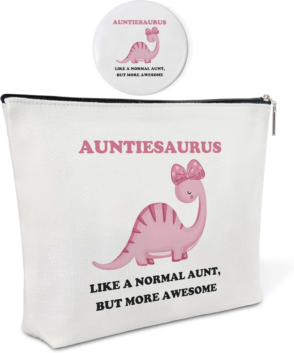 Canvas Makeup Bag with Mirror,Auntiesaurus Purse Zipper Cosmetic Bag,Travel Makeup Pouch,Makeup Bag for Purse,Birthday Gift,Graduation Gift,Best Aunt Gift for Aunt,Women,Girls,Her,Friend,12