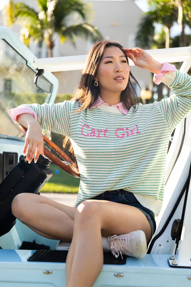 Cart Girl Green and Pink Striped Sweater