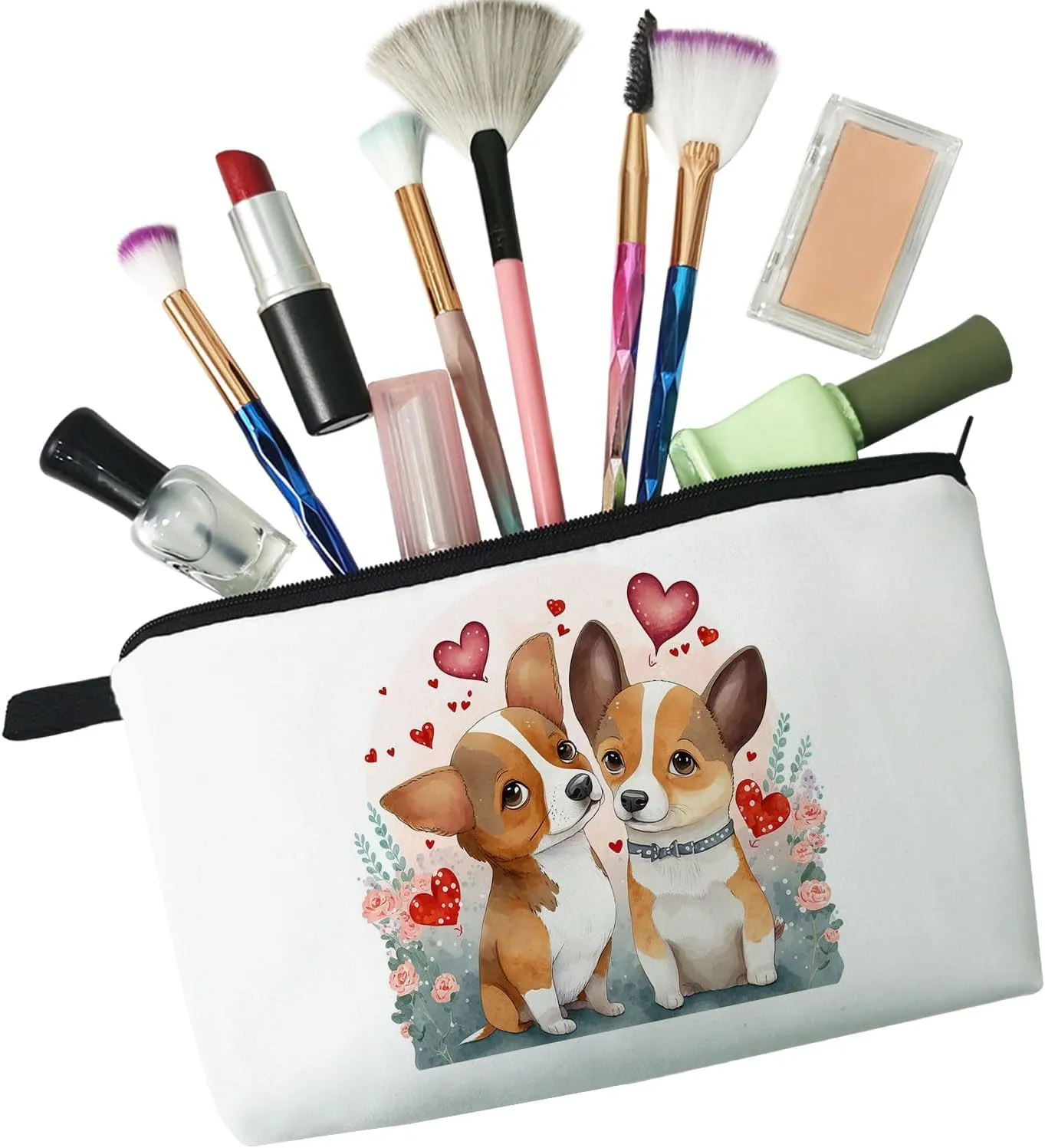 Cartoon Corgi Makeup Bag Cute Small Organizer Bag Toiletry Zipper Pouch Cartoon Corgi Cosmetic Bag Puppy Birthday Present for Dog Lovers Corgi Mom Women