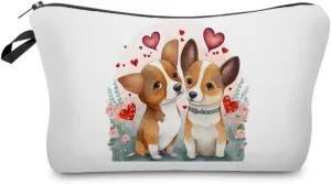Cartoon Corgi Makeup Bag Cute Small Organizer Bag Toiletry Zipper Pouch Cartoon Corgi Cosmetic Bag Puppy Birthday Present for Dog Lovers Corgi Mom Women