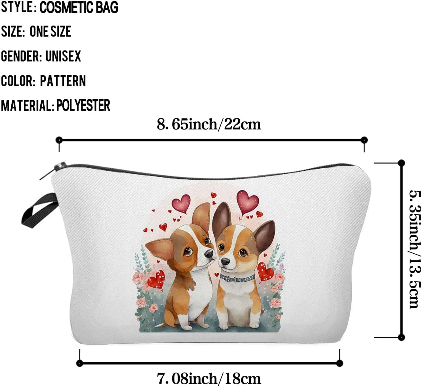 Cartoon Corgi Makeup Bag Cute Small Organizer Bag Toiletry Zipper Pouch Cartoon Corgi Cosmetic Bag Puppy Birthday Present for Dog Lovers Corgi Mom Women