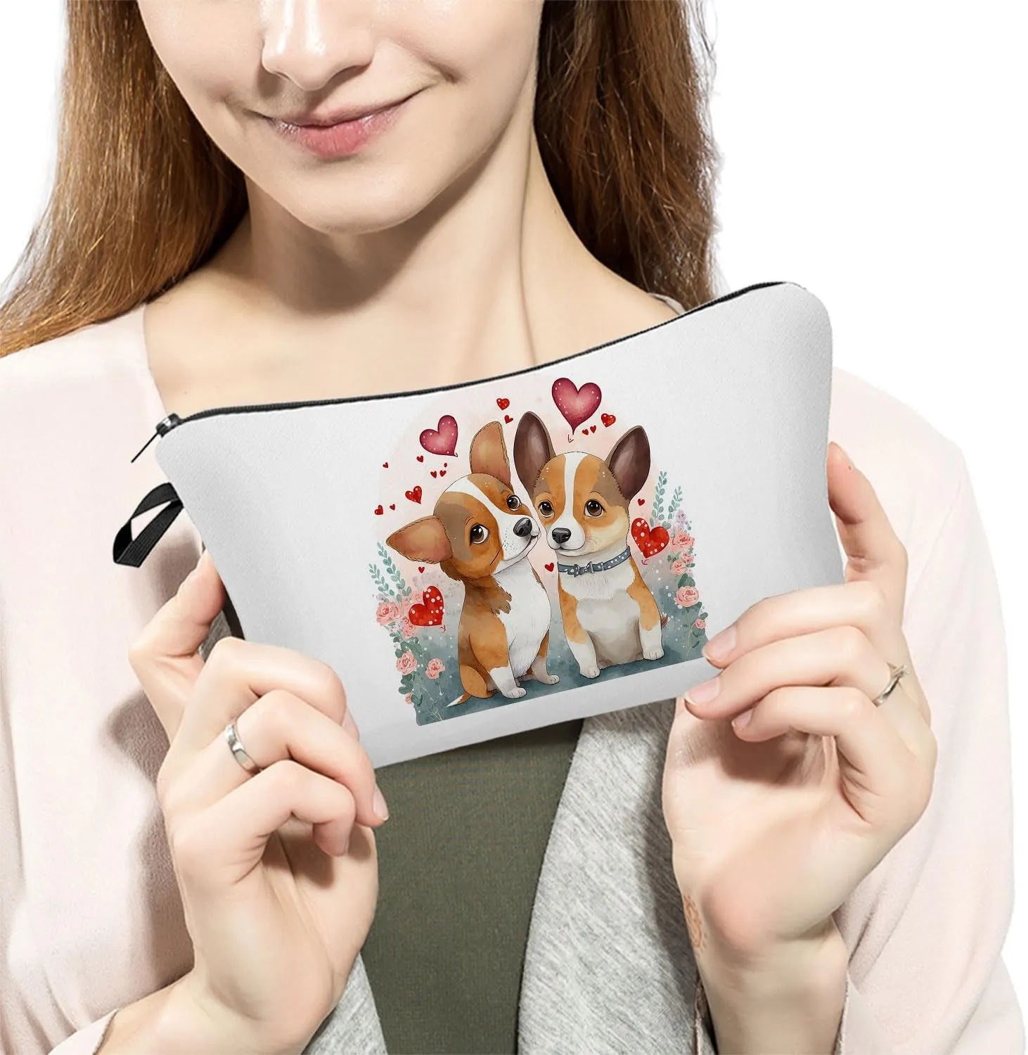 Cartoon Corgi Makeup Bag Cute Small Organizer Bag Toiletry Zipper Pouch Cartoon Corgi Cosmetic Bag Puppy Birthday Present for Dog Lovers Corgi Mom Women
