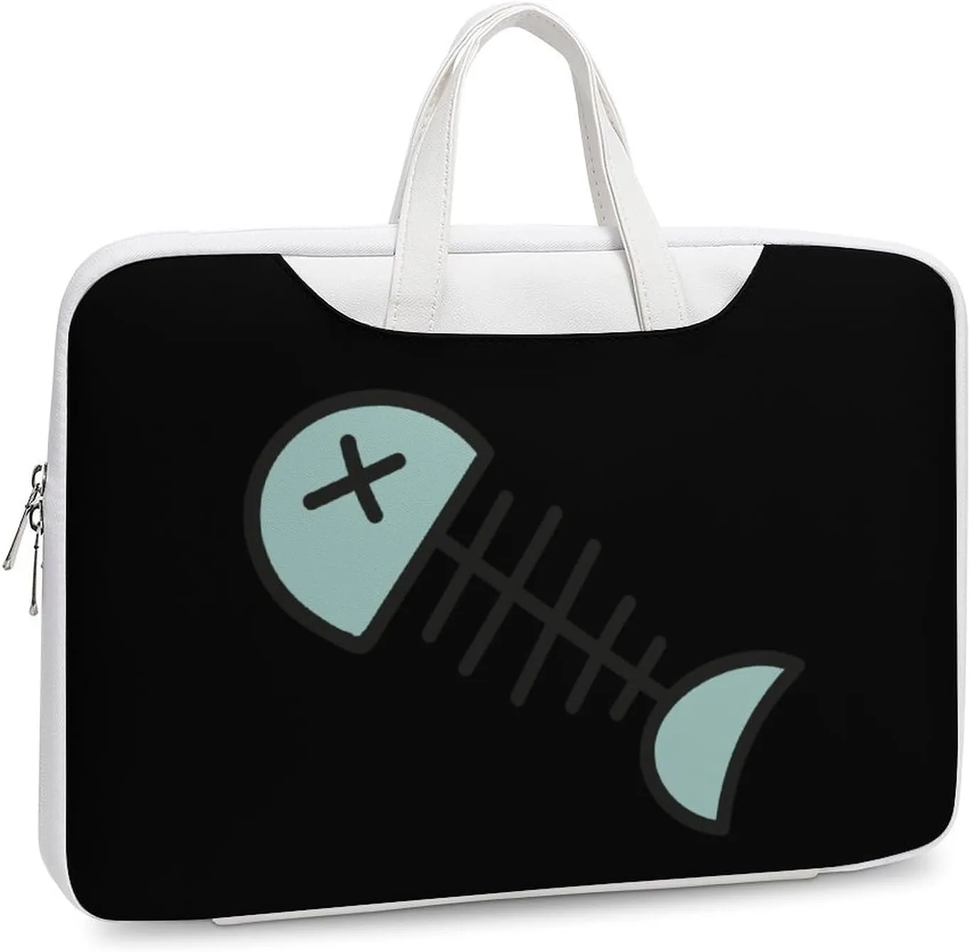 Cartoon Fish Bone Leather Bag Laptop Case Slim Water Resistant Computer Bags with Handle Briefcase for Work