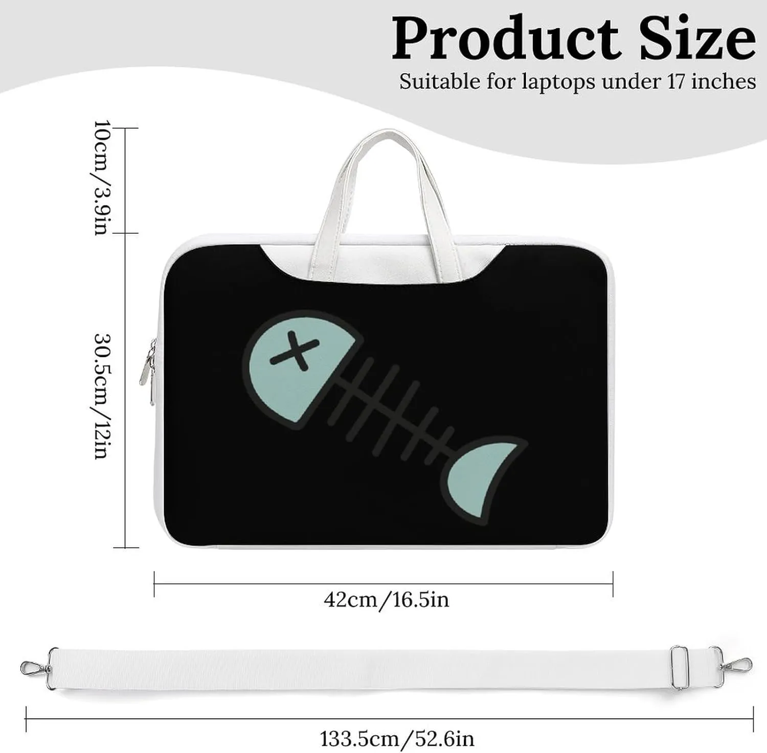 Cartoon Fish Bone Leather Bag Laptop Case Slim Water Resistant Computer Bags with Handle Briefcase for Work