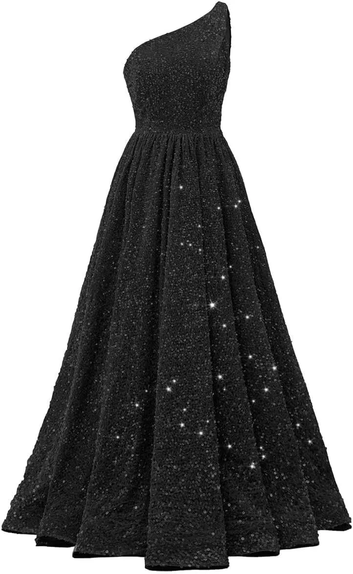 Changuan One Shoulder Sequin Prom Dresses for Women 2025 Long Sparkly Ball Gowns Formal Dress A Line Evening Party Gowns