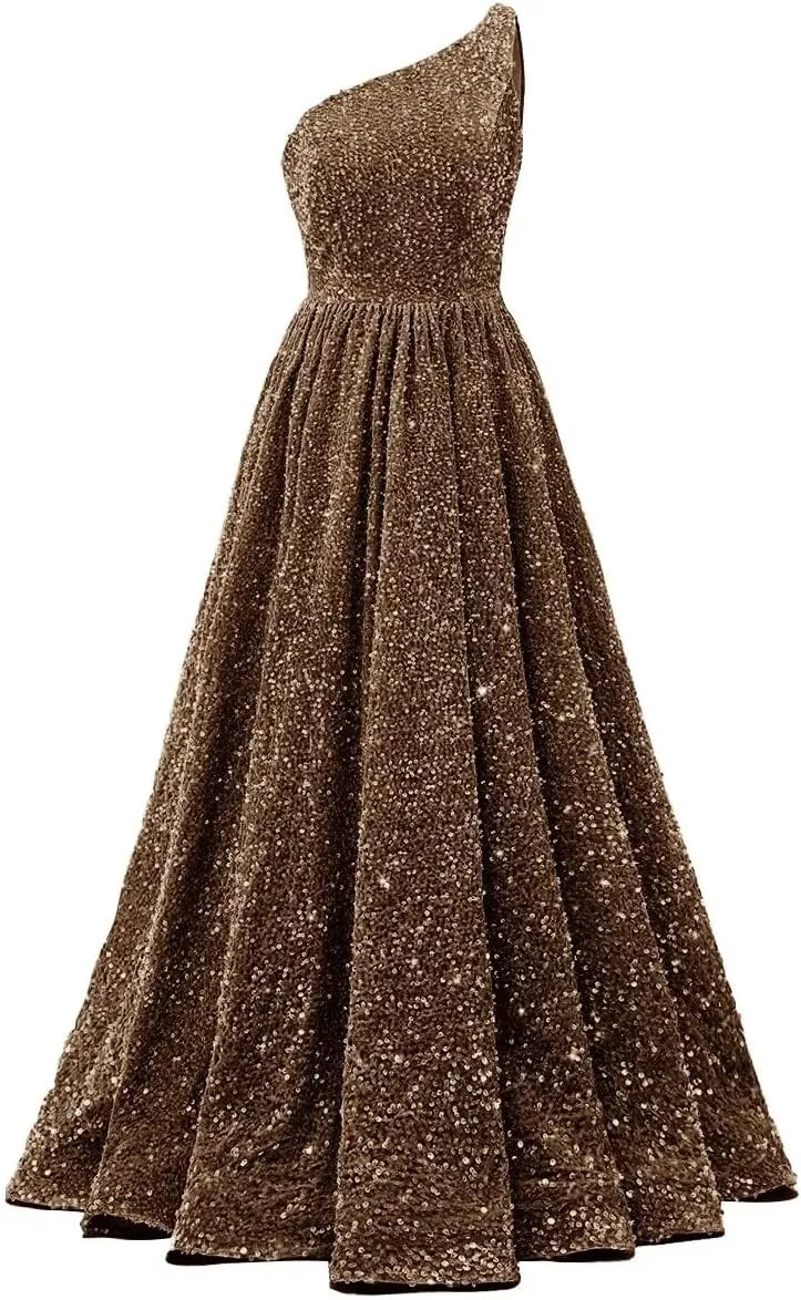 Changuan One Shoulder Sequin Prom Dresses for Women 2025 Long Sparkly Ball Gowns Formal Dress A Line Evening Party Gowns