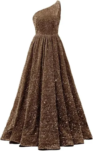 Changuan One Shoulder Sequin Prom Dresses for Women 2025 Long Sparkly Ball Gowns Formal Dress A Line Evening Party Gowns