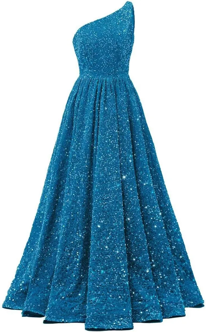 Changuan One Shoulder Sequin Prom Dresses for Women 2025 Long Sparkly Ball Gowns Formal Dress A Line Evening Party Gowns