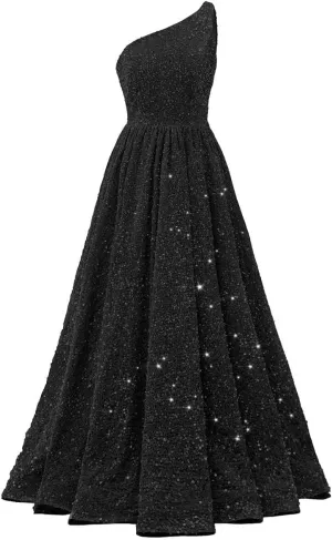 Changuan One Shoulder Sequin Prom Dresses for Women 2025 Long Sparkly Ball Gowns Formal Dress A Line Evening Party Gowns