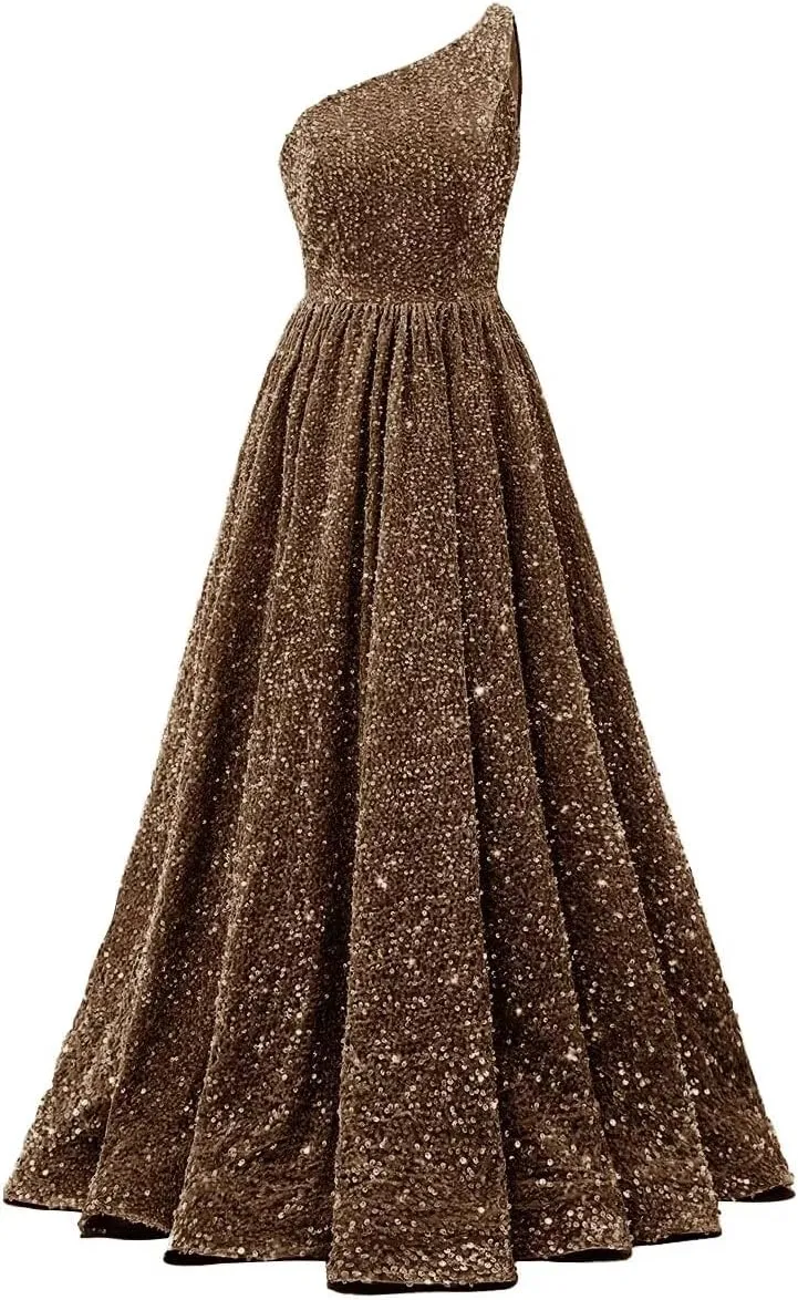 Changuan One Shoulder Sequin Prom Dresses for Women 2025 Long Sparkly Ball Gowns Formal Dress A Line Evening Party Gowns