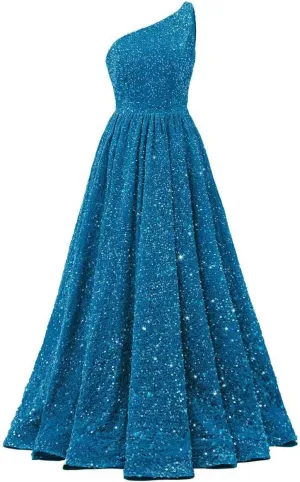 Changuan One Shoulder Sequin Prom Dresses for Women 2025 Long Sparkly Ball Gowns Formal Dress A Line Evening Party Gowns