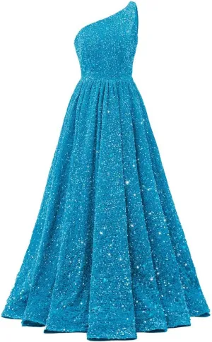 Changuan One Shoulder Sequin Prom Dresses for Women 2025 Long Sparkly Ball Gowns Formal Dress A Line Evening Party Gowns